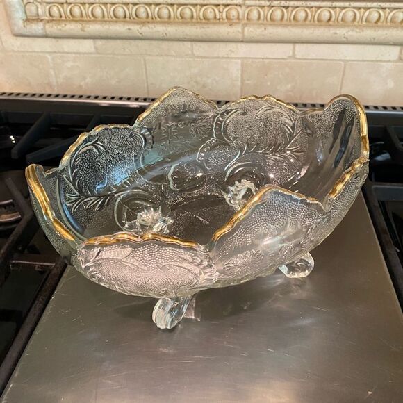 Lombardi Fruit Bowl Scroll Floral Pattern Glassware by Jeanette - Picture 3 of 13